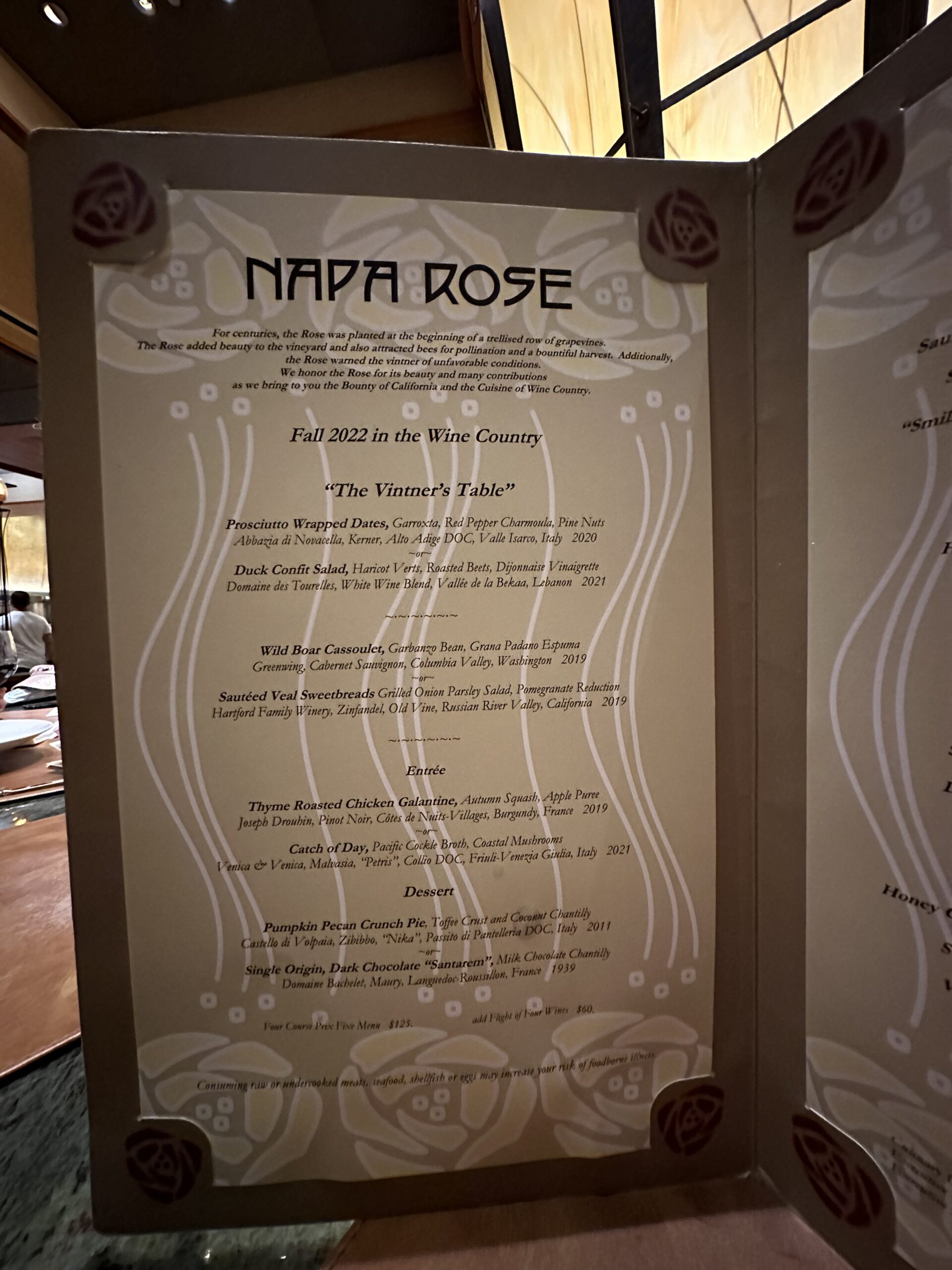 Napa Rose Menu
